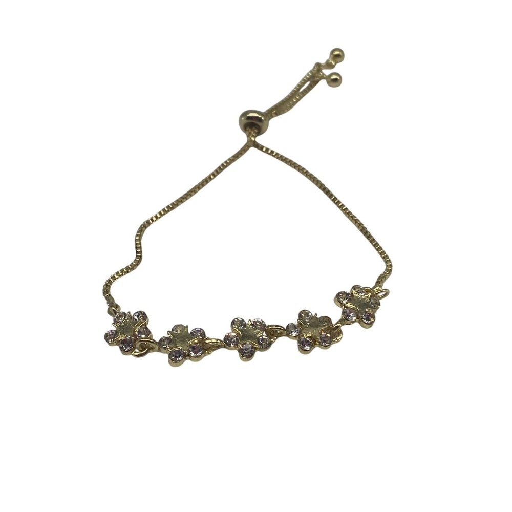 Fashion Jewelry Adjustable Link Bracelet Full Diamond Petal Design Gold & White‎